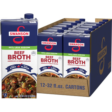 Swanson 50% Less Sodium Beef Broth, 32 oz Carton (12 Pack)