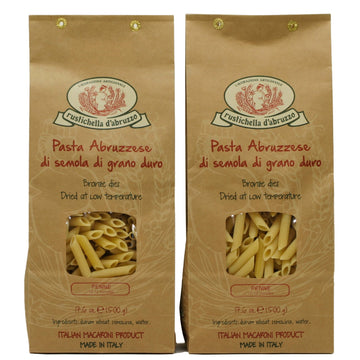 Rustichella D'Abruzzo Penne Pasta (Pack Of 2), 500G Each - Classic Durum Wheat Short Quill-Shaped Pasta - Perfect For Sauces And Baked Dishes - Cooks In 10-12 Minutes - Authentic Italian Pasta