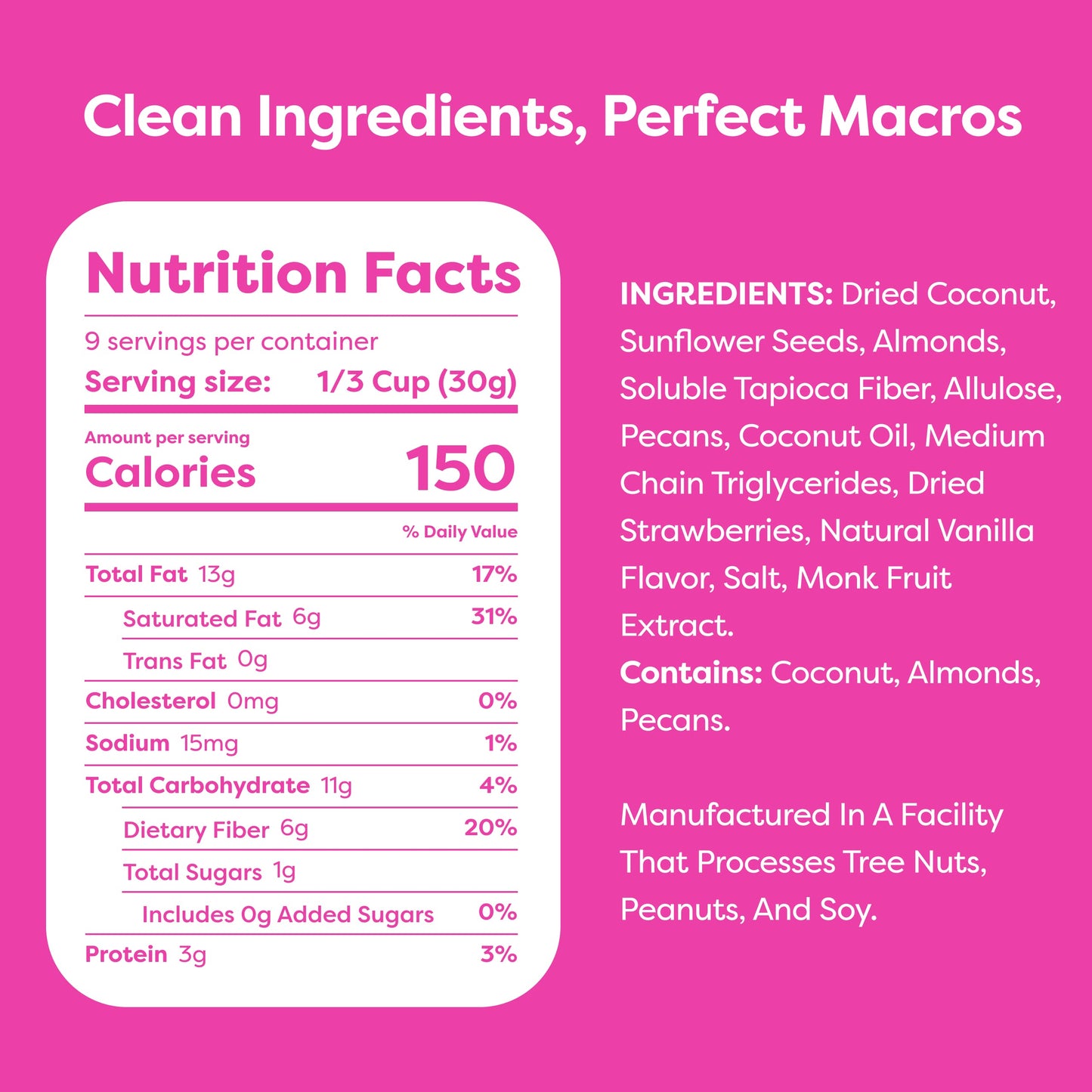 Kiss My Keto Granola Cereal – Strawberry Vanilla Low Carb, Gluten Free, 2g Net Carbs, Pack of 1