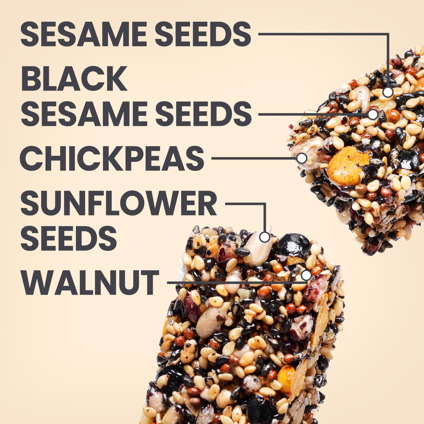 KANG BONG SEOK Soybean & Sesame Bars - Black, Roasted Grains & Nuts, 0.7 Ounce, 20 Counts