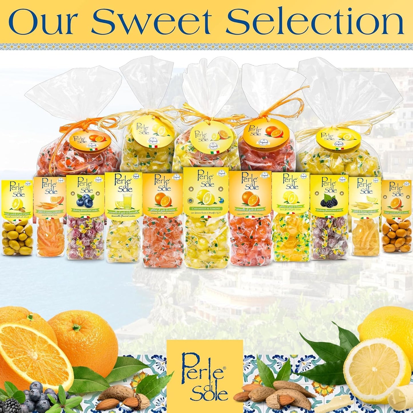 Perle di Sole Italian Hard Candy - Assorted Orange & Lemon Drops with Fizzy Filling (17.6 oz | 500 g) Italian Candy Individually