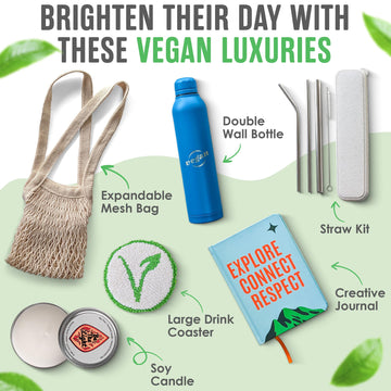 Vegan gift basket with premium vegan gifts for women and men - Gifts for vegans - Plant-Based, Allergy-Friendly, Organic - Cool
