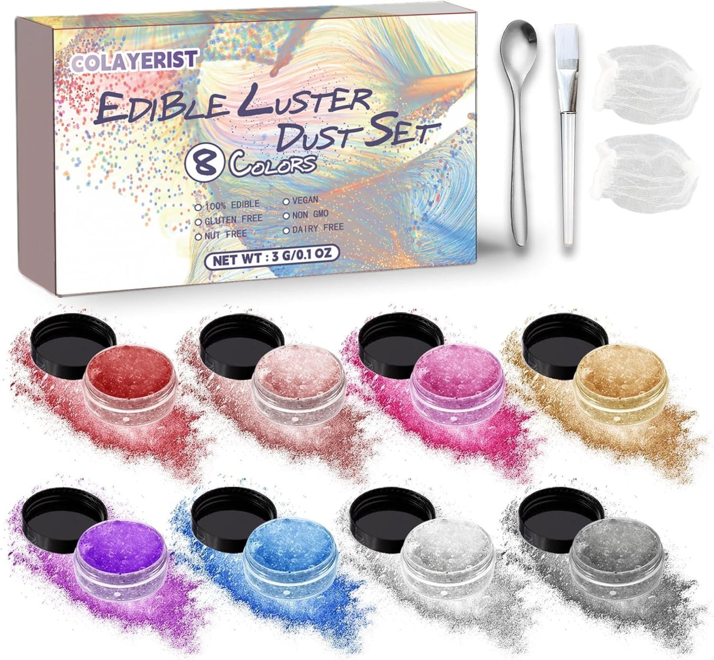 Colayerist Edible Glitter 8 Colors Edible Glitter For Mixed Flavors Drinks Cakes Cookies Food Grade Vegan Luster Dust Edible Drink Mixed Flavor Sparkling Drink Food Cake Glitterr Burst Item 3G/Bottle