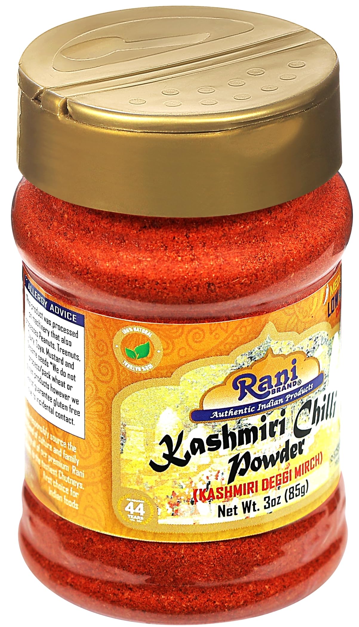 Rani Kashmiri Chilli Powder (Deggi Mirch, Low Heat) Ground Indian Spice 85g PET Jar ~ All Natural | Salt-Free | Vegan | Kosher |