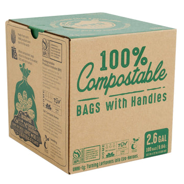 UNNI Compostable T-Shirt Bags, 2.6 Gallon, 100 Count, Certified ASTM D6400, Eco-Friendly Small Kitchen Food Scrap Waste Bags