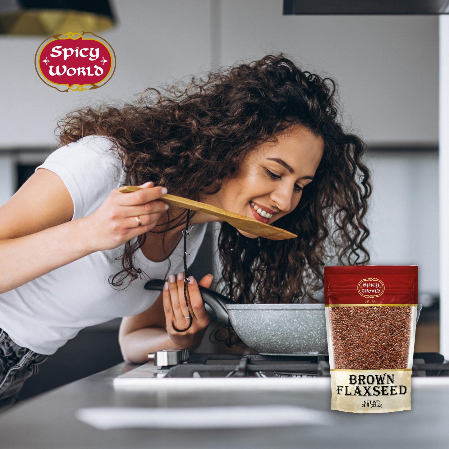 Spicy World Brown Flaxseed 2 LB Bag - Non-GMO, Whole, High in Fiber & Omega-3, Keto Friendly Baking, 32oz