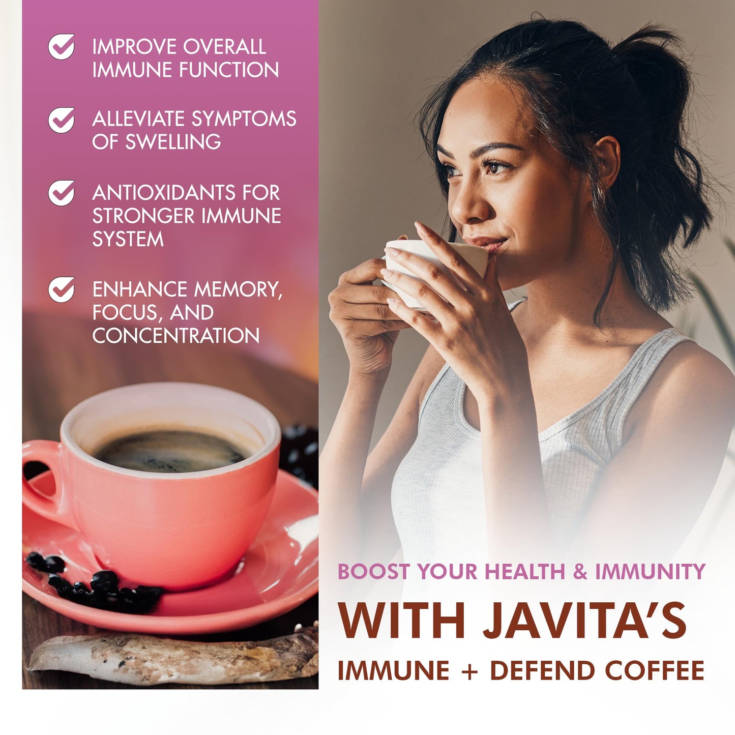 Mushroom Coffee By Javita, Immune & Defend Blend Of Chaga, Lion'S Mane And Dark Roast Coffee For Morning Boost, Immune Support;