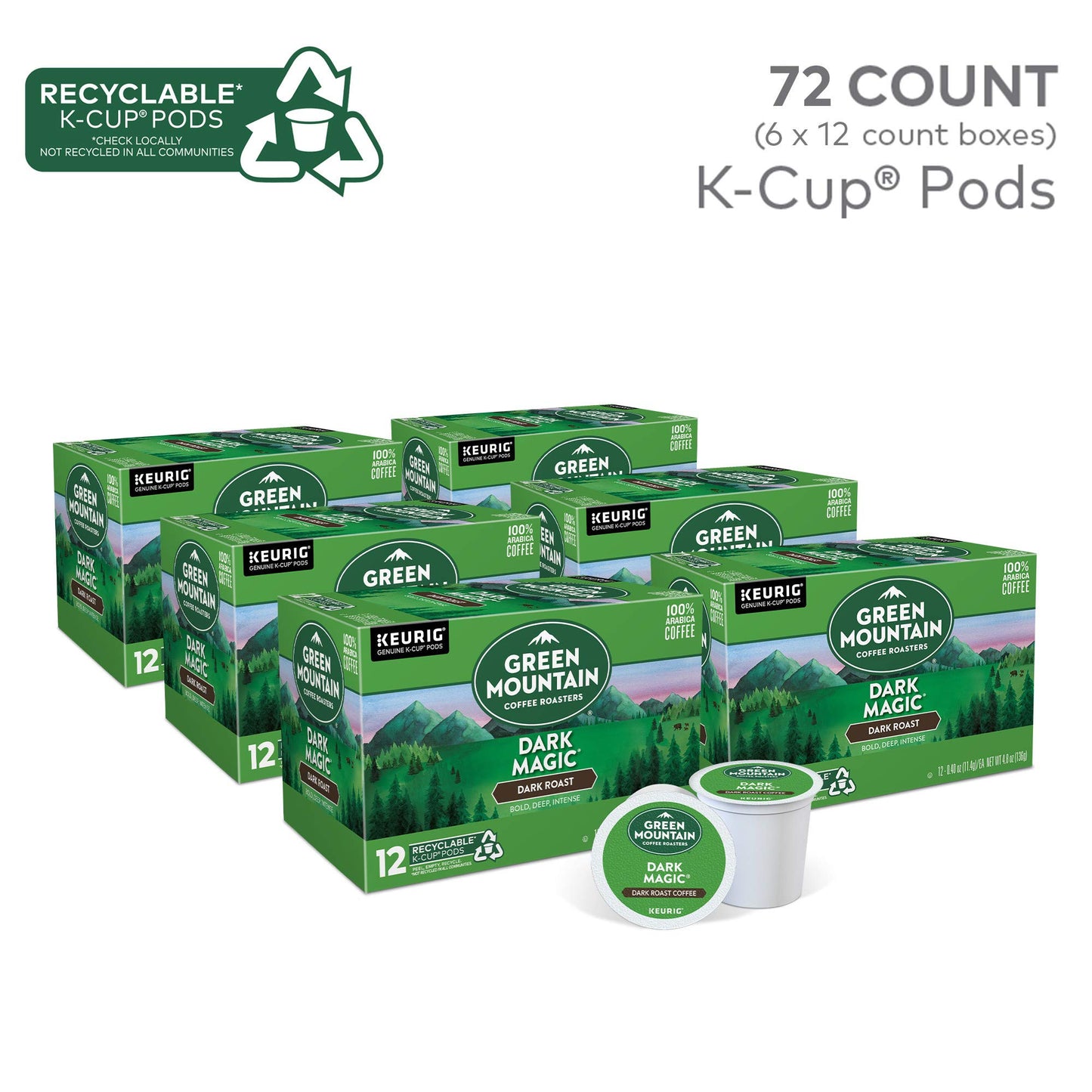 Green Mountain Coffee Roasters Dark Magic K-Cup Pods, Dark Roast Coffee, 72 Count - Single-Serve Convenience, Bold Flavor