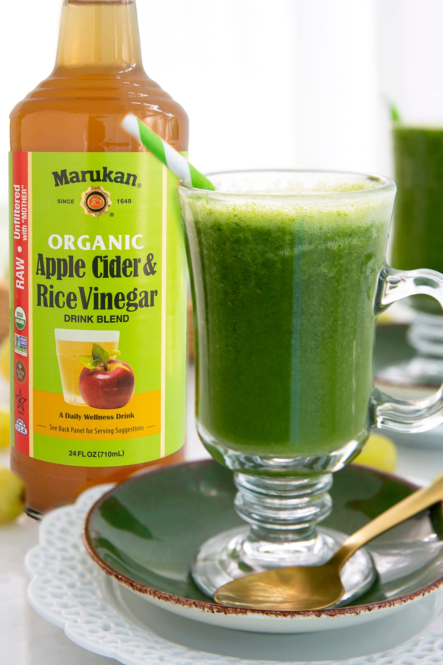 Marukan Organic Apple Cider Vinegar & Rice Vinegar Drink Blend, 24 Fl Oz, Glass Bottle, Pack of 1