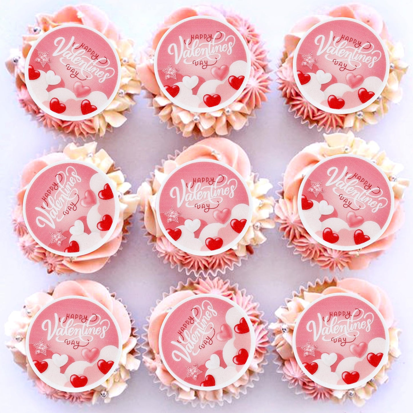 40Pcs Edible Pink Happy Valentines Heart Cupcake Toppers Sweet Love You Be Mine You Make My Heart Smile Xoxo For Cake Decorations ValentineS Wedding Party Supplies