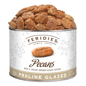 FERIDIES Praline Glazed Pecans - 18oz Vacuum Tin
