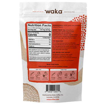 Waka Instant Green Tea Mix, Strawberry Flavored - 100% Tea Leaves, No Additives, Unsweetened Tea Powder In Bulk Pouch - Easy Qui