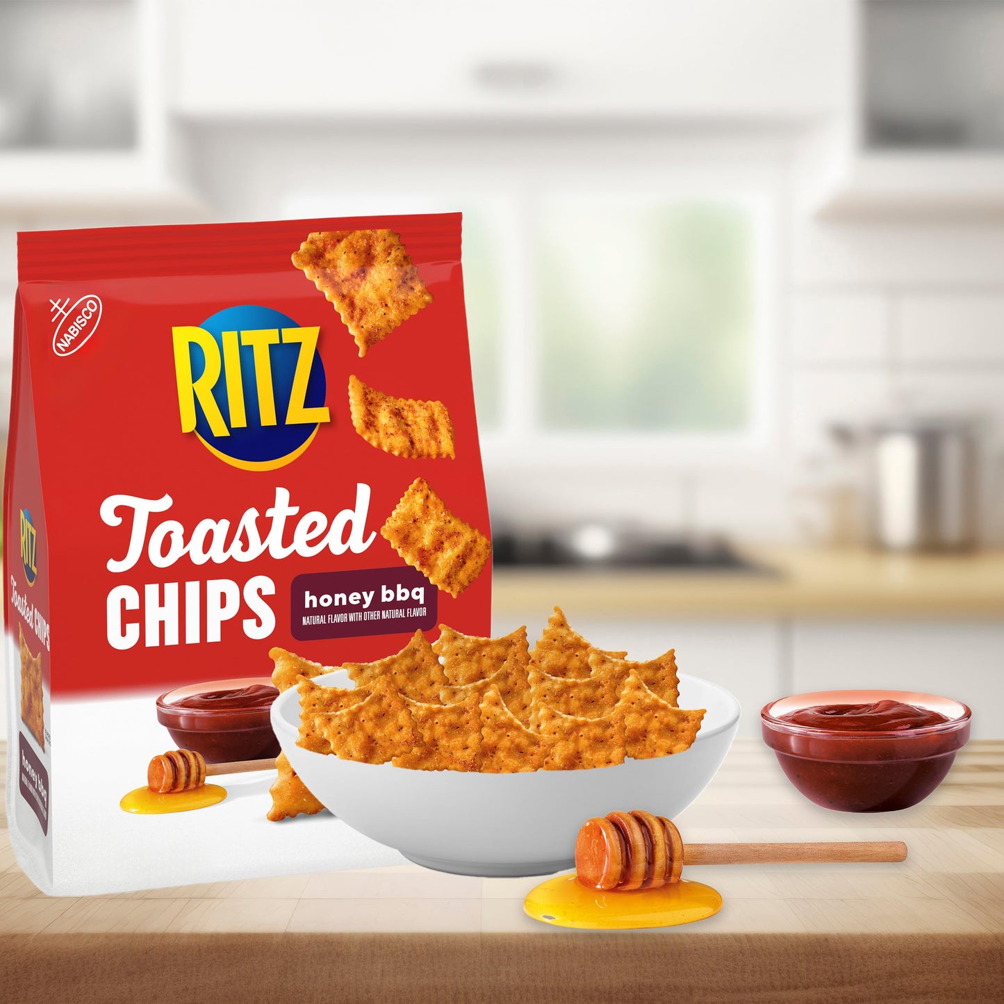 RITZ Toasted Chips Honey BBQ Crackers, Party Snacks, 8.1 oz