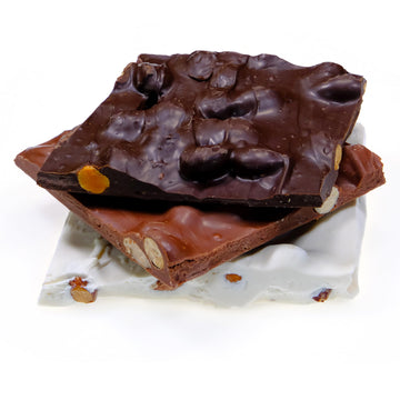 Candykorner Multipack (Milk, Dark, White) Almond Bark - Half Pound - Gourmet Handmade Chocolate With Roasted Almonds - 8 Ounces