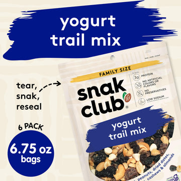 Snak Club Yogurt Trail Mix, Gluten-Free Snack, 6.75 oz Resealable Bags, 6 Pack