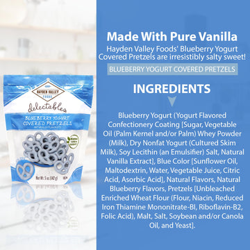 Hayden Valley Foods Blueberry Yogurt Covered Pretzels - 5 Oz Bags (Pack Of 12) - No Artificial Flavors, Preservatives Or Colors