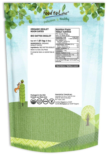 Food to Live Organic Deglet Noor Dates, 4 Pounds - Pitted, Non-GMO, Soft & Juicy, Unsulfured, Raw, Dried Fruit, No Sugar Added,