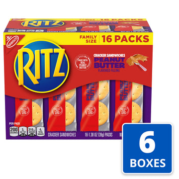 RITZ Peanut Butter Sandwich Crackers, 96 Snack Packs (6 Boxes, 6 Crackers Per Pack)