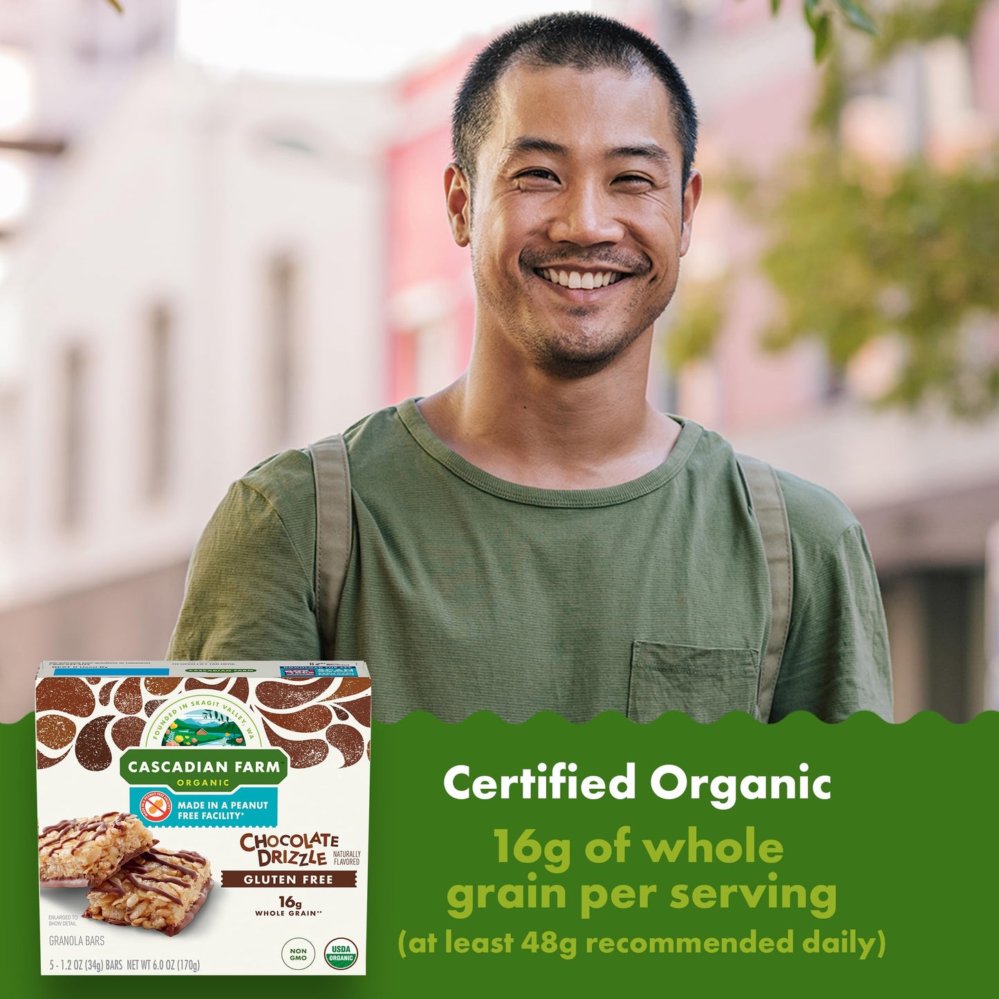 Cascadian Farm Chocolate Drizzle Granola Bars, Gluten Free, 5 Ct