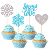 24 PCS Winter Snowflake Cupcake Toppers Glitter Snow in Love Heart Snowflake Cupcake Picks for Winter Frozen Theme Baby Shower W