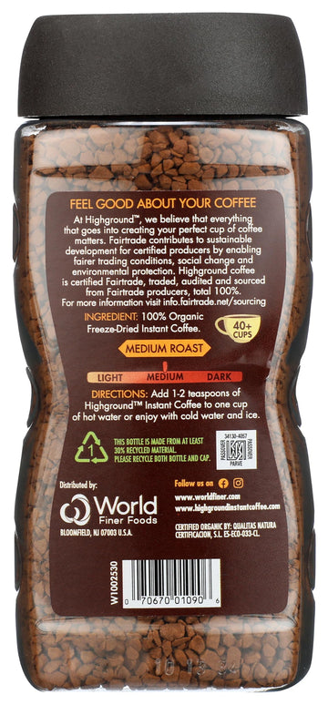 Highground Organic Regular Instant Coffee, Vegan, 3.53 Ounces (Pack Of 6)
