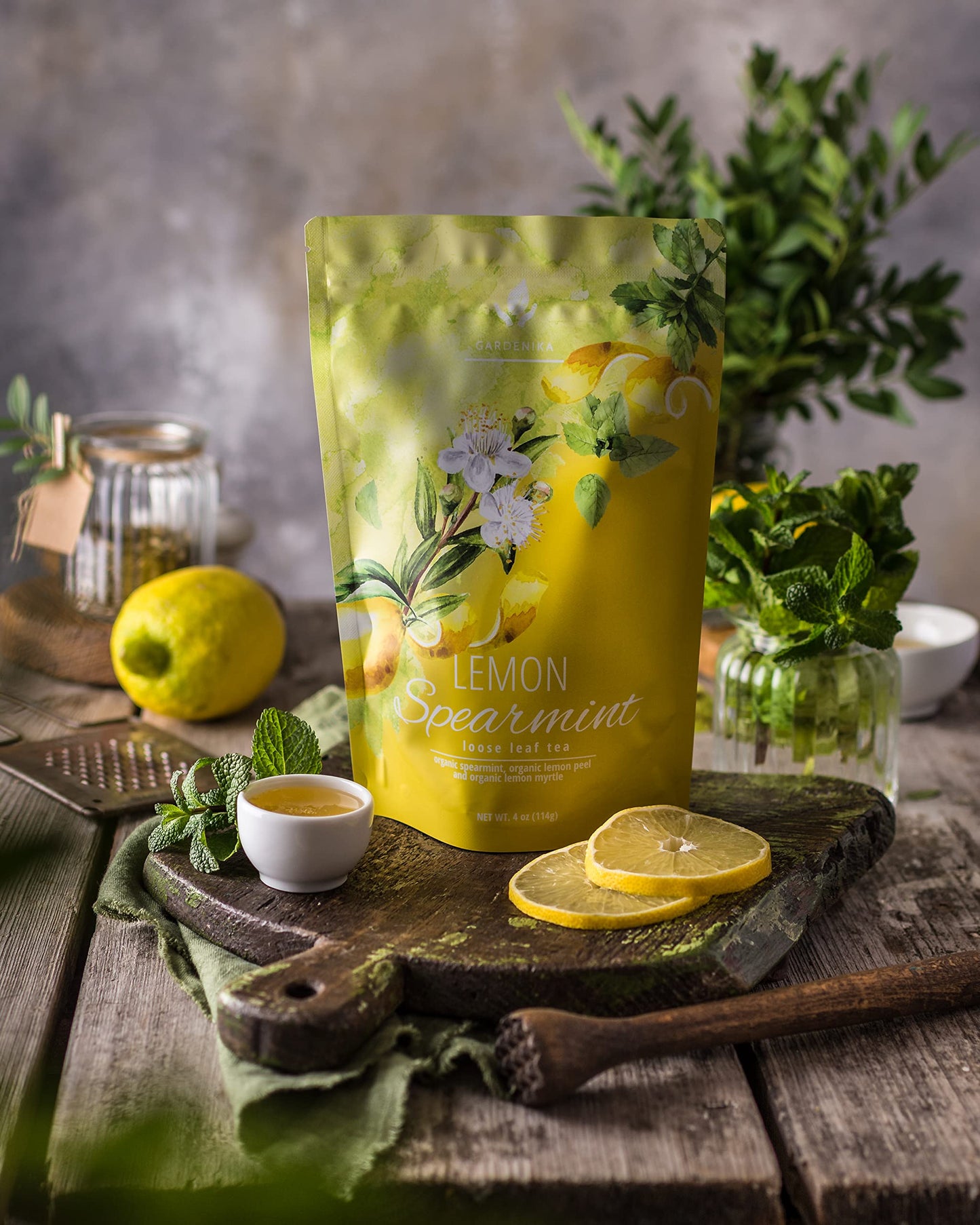 Gardenika Organic Lemon Spearmint Herbal Loose Tea - Caffeine-Free, Kosher - 4 oz