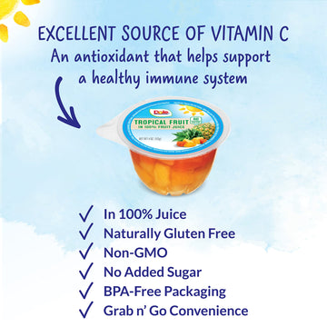 Dole Fruit Bowls Tropical Fruit in 100% Juice Snacks, 4oz 36 Total Cups, Gluten & Dairy Free, Bulk Lunch Snacks for Kids & Adult