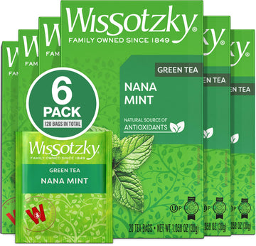 Wissotzky Nana Mint Green Tea (6 Pack - 120 Tea Bags) | Antioxidant Rich | Moroccan Mint Tea Bags | Revitalizing Nana Tea
