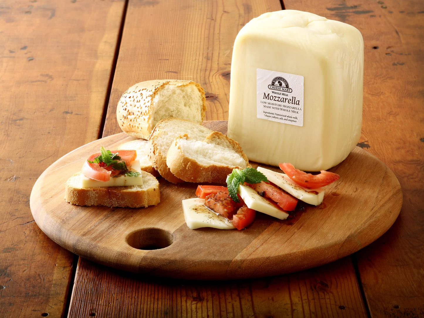 Wisconsin Cheese Mart Whole Milk Mozzarella Cheese – Low Moisture, Creamy & Stretchy, 3 lb Loaf