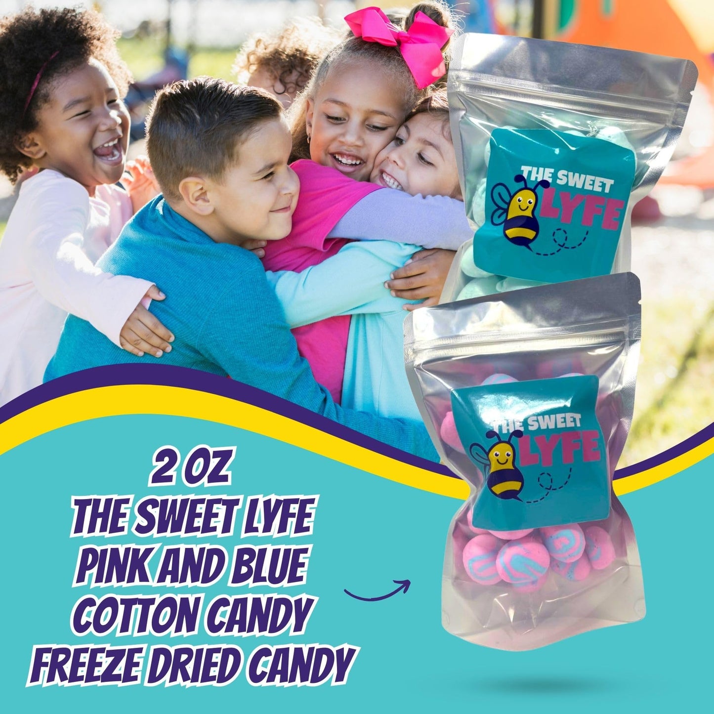 The Sweet Lyfe Cotton Candy Freeze Dried Candy, 2 Pack - Pink And Blue Cotton Candy Taffy, 2 Oz Each Bag - Delicious Freeze Drie