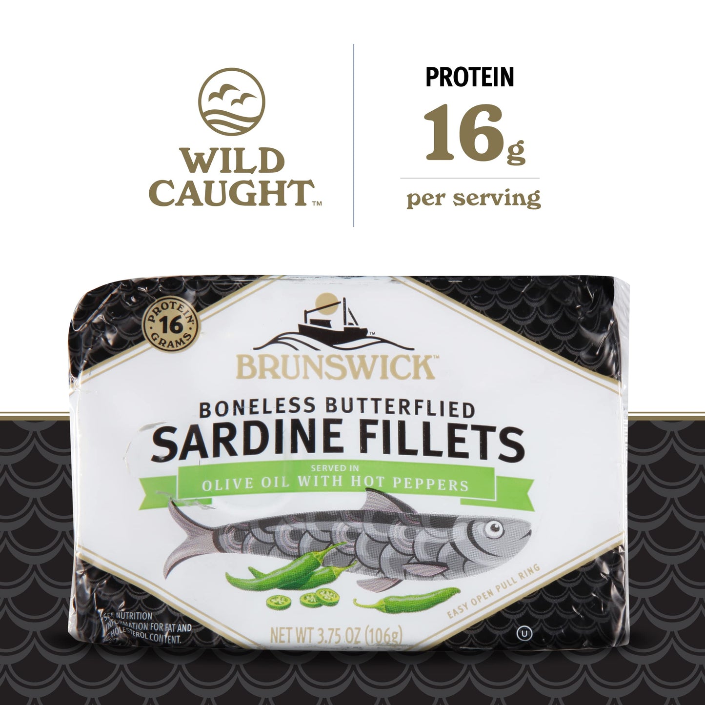 Brunswick Wild Caught Sardine Fillets In Hot Pepper, 3.75 Oz Can (Pack Of 12) - 16G Protein Per Serving - Gluten Free, Keto Friendly - Great For Pasta & Seafood Recipes