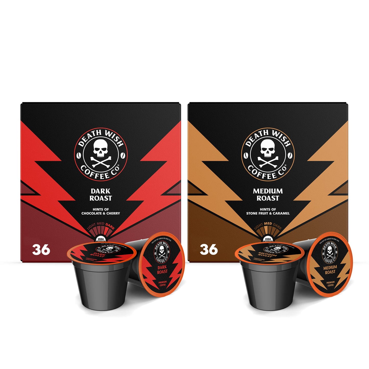 Death Wish Coffee Single Serve Dark and Medium Bundle - 72 Count