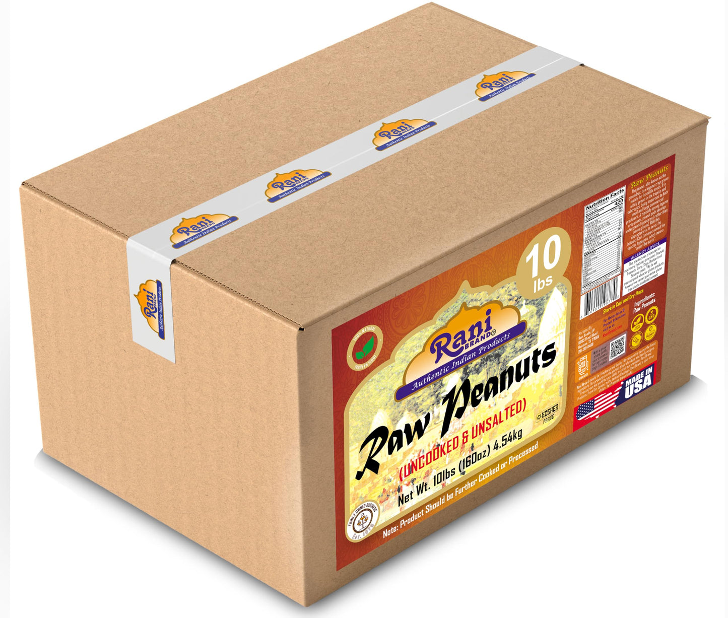 Rani Peanuts, Raw Whole With Skin (Uncooked, Unsalted) 10Lbs (160Oz) 4.54Kg Bulk Box ~ All Natural | Vegan | Gluten Friendly | Kosher | Fresh Product Of Usa ~ Spanish Grade Groundnut/Red-Skin