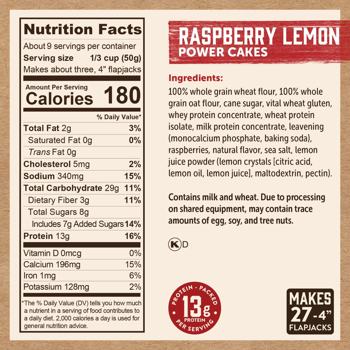 Kodiak Cakes Power Cakes, Pancake & Waffle Mix, Raspberry Lemon, High Protein,100% Whole Grains (Pack of 6)