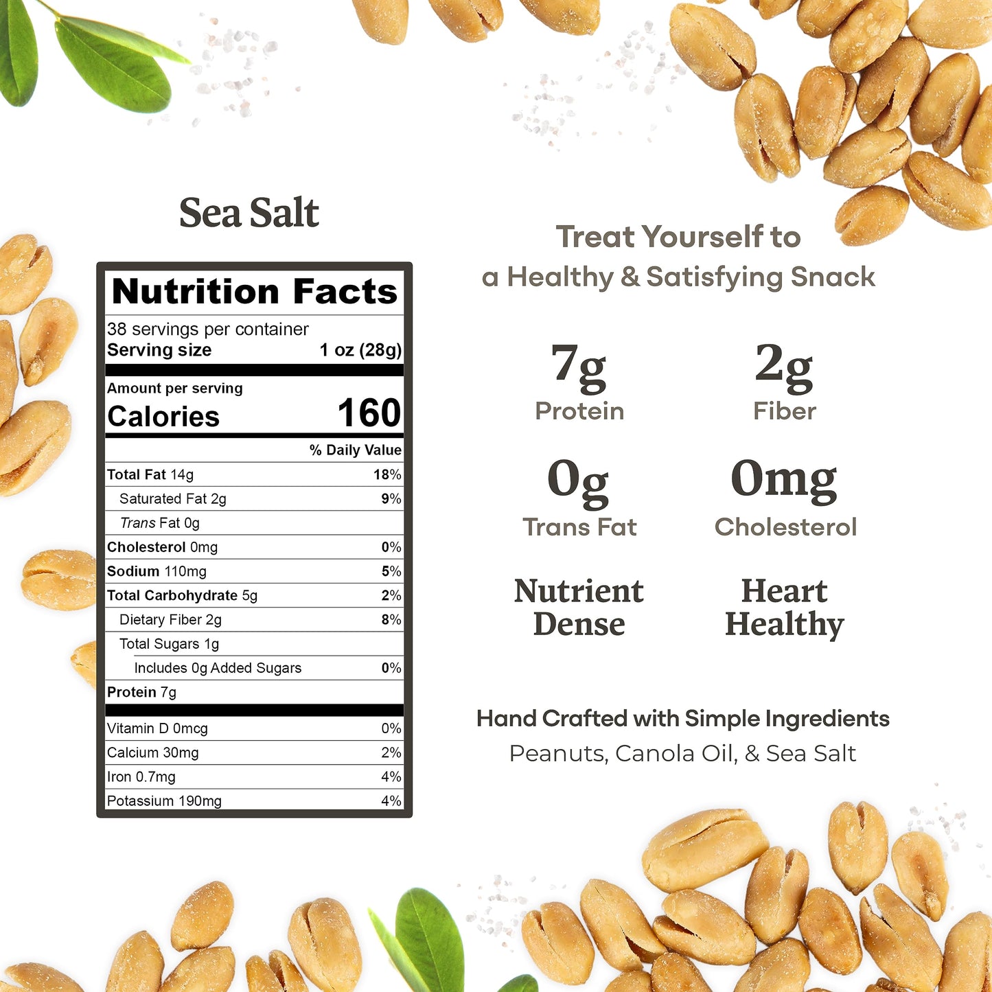 Belmont Peanuts Gourmet Sea-Salted Virginia Peanuts, 38 oz, 7g Protein, No Preservatives, Pack of 1