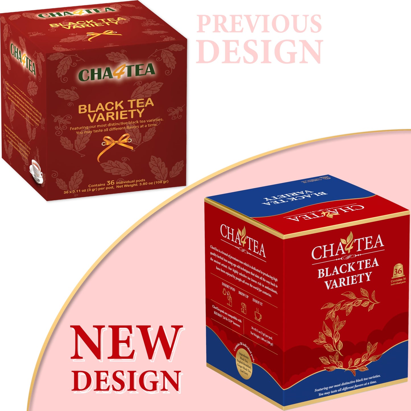 Cha4TEA Assorted Black Tea Sampler for Keurig - 36 Count, Includes English Breakfast, Ginger, Earl Grey, Model TC-001-1