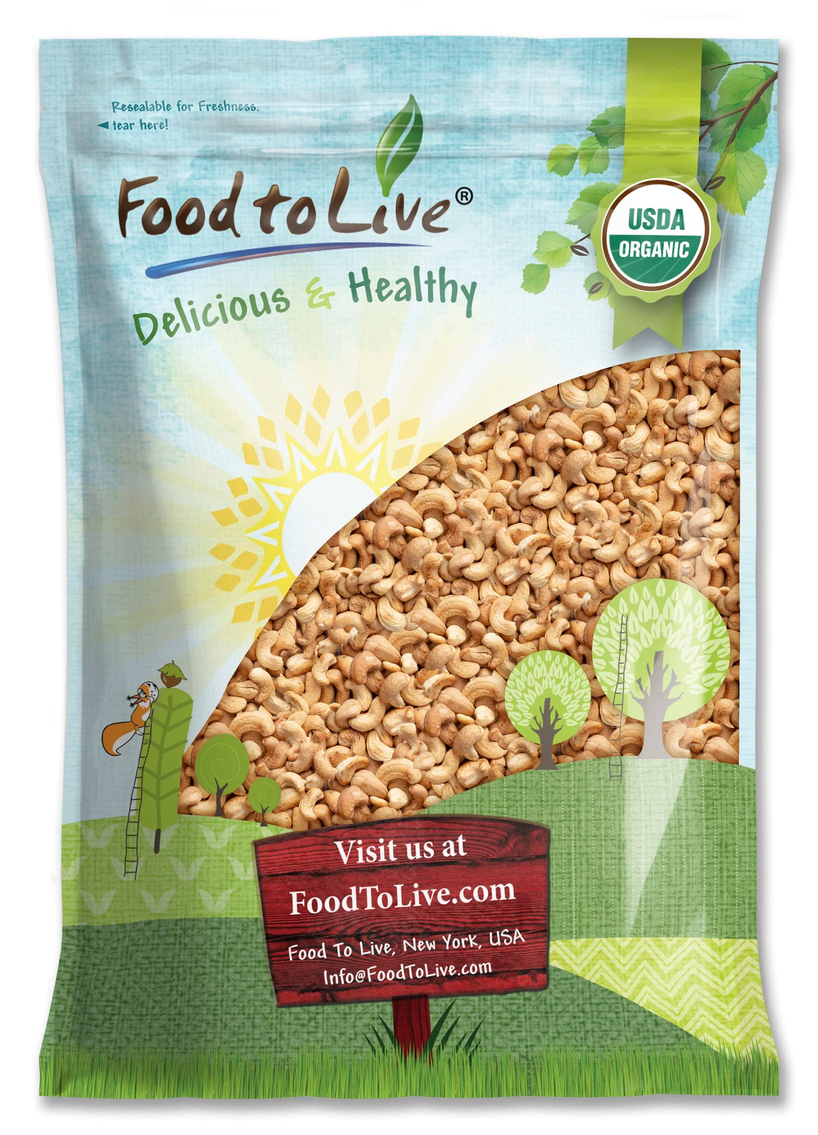Food to Live Organic Dry Roasted Whole Cashews with Himalayan Salt, 8 ...