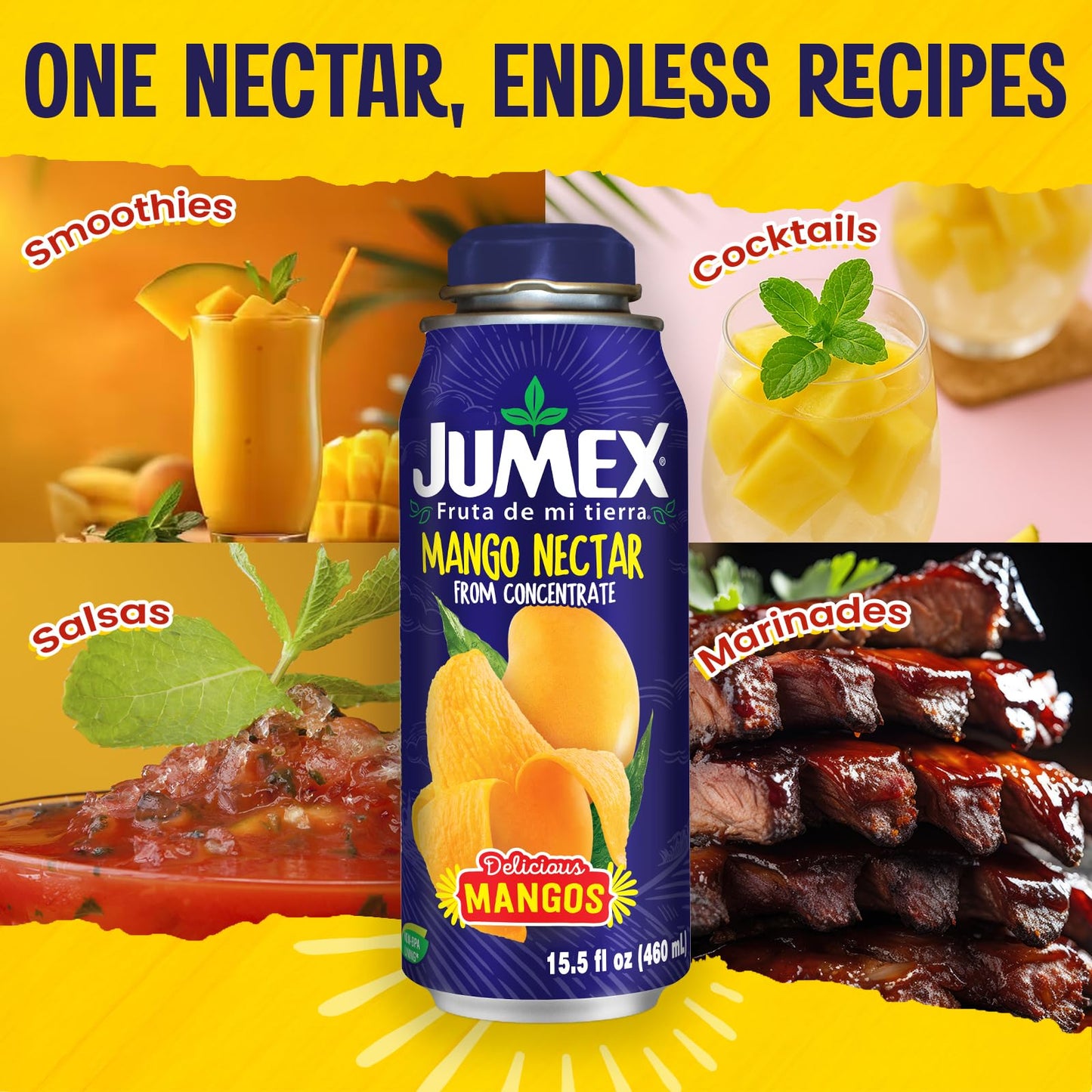 Jumex Mango Beverage, 16 Fl Oz (Pack of 12), Aluminum Cans, Refreshing Mango Flavor