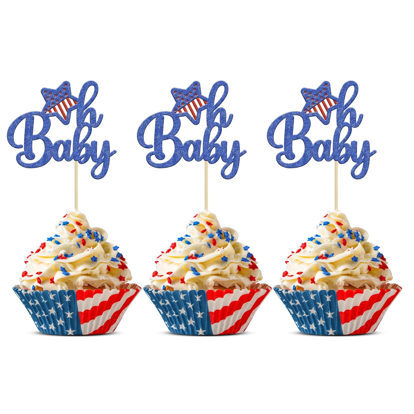Gyufise 24Pcs Independence Day Cupcake Toppers 4Th Of July Oh Baby Cupcake Picks For Independence Day Babyshower Party Cake Decorating Supplies