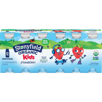 Stonyfield Organic Lowfat Yogurt Smoothies, Strawberry, 3.1 Oz., 12 Ct - #1 Organic Kids Yogurt, Real Fruit & Wholesome Ingredie
