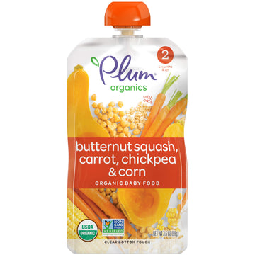 Plum Organics Baby Food Pouch | Stage 2 | Butternut Squash, Carrot, Chickpea & Corn | 3.5 Ounce | 12 Pack | Fresh Organic Food S