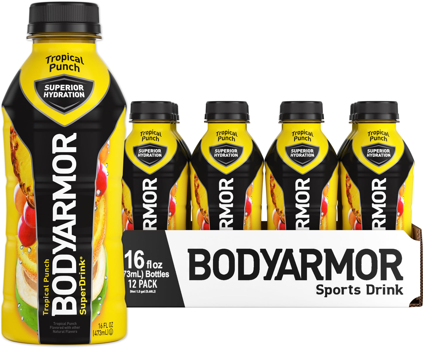 Bodyarmor Sports Drink Sports Beverage, Tropical Punch, Coconut Water Hydration, Natural Flavors With Vitamins, Potassium-Packed Electrolytes, Perfect For Athletes, 16 Fl Oz (Pack Of 12)