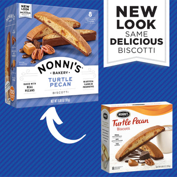 Nonni'S Turtle Pecan Biscotti Italian Cookies - Caramel Pecan Cookies Dipped In Milk Chocolate - Pecan Biscotti Individually Wra