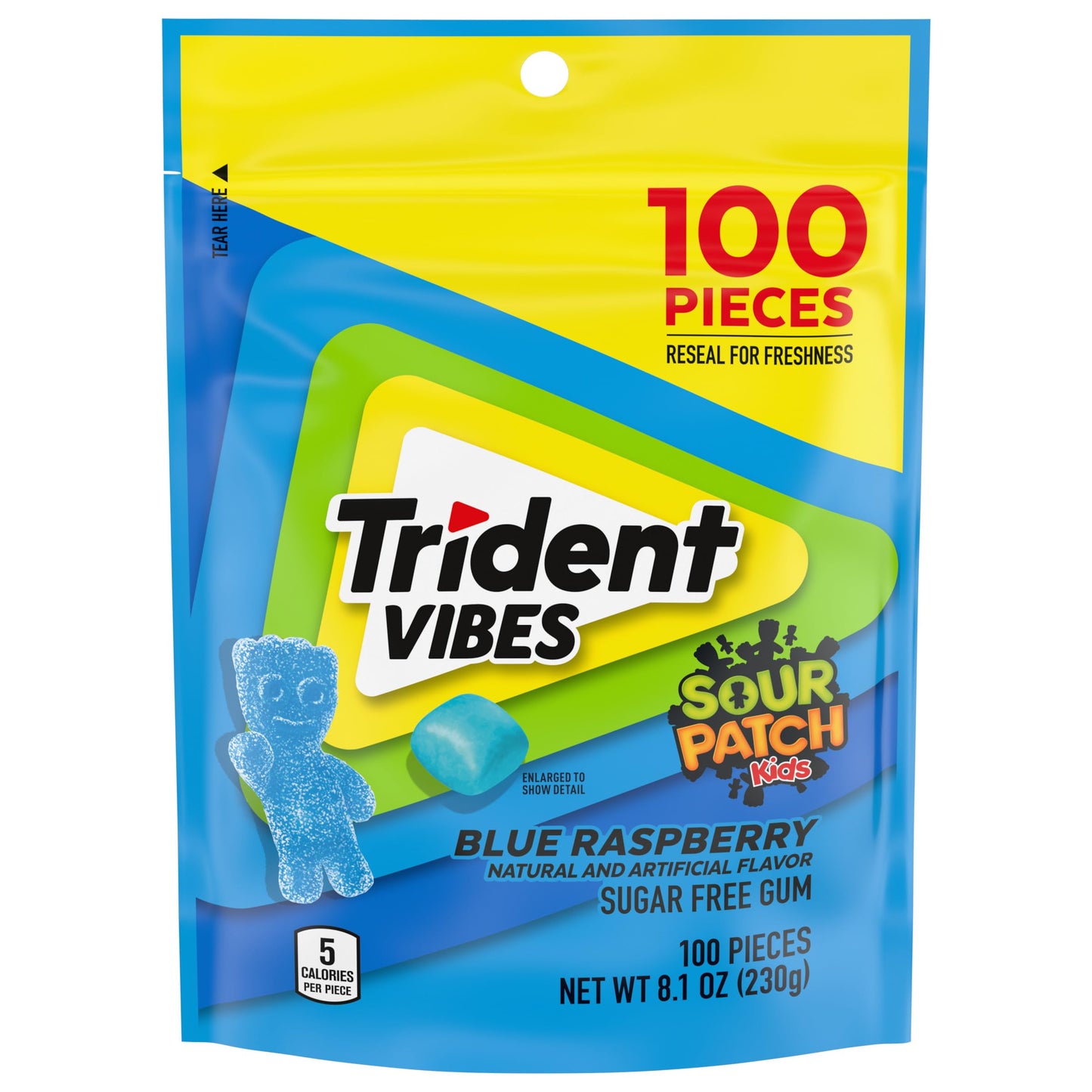 Trident Vibes Sour Patch Kids Blue Raspberry Sugar Free Chewing Gum, Holiday Christmas Stocking Stuffers For Adults & Kids, Rese