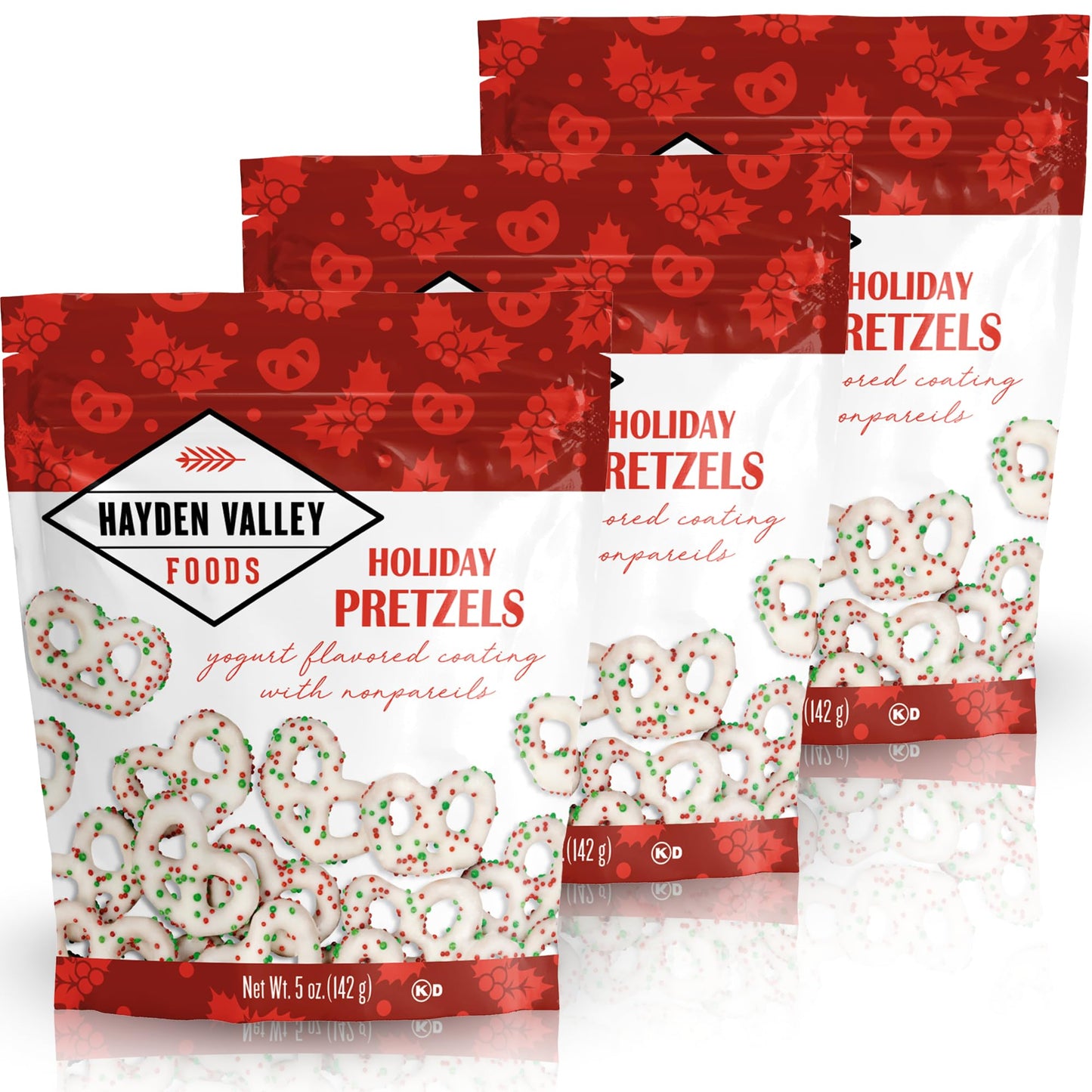 Hayden Valley Foods Holiday Yogurt Flavored Covered Pretzels | 5 Oz Bags (Pack Of 3) | Gourmet Christmas Snack Gift