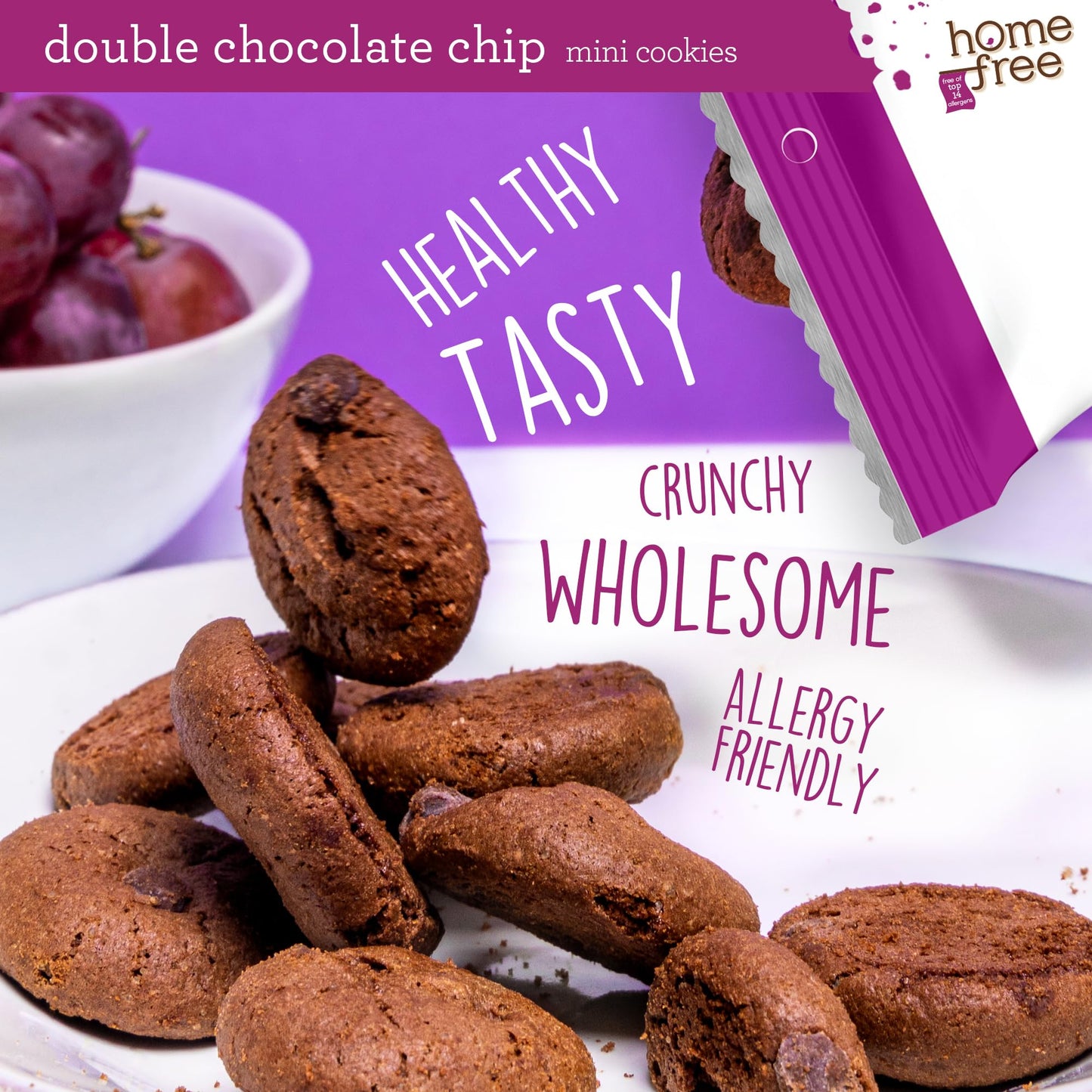 Homefree Treats You Can Trust Gluten Free Mini Cookies, Single Serve, Double Chocolate Chip, 0.95 Ounce (Pack Of 10)