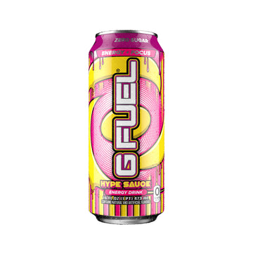 G Fuel Hype Sauce Energy Drink, Sugar Free, 300 mg Caffeine, Raspberry + Lemonade Flavor, 16 Fl Oz, Pack of 12, Yellow