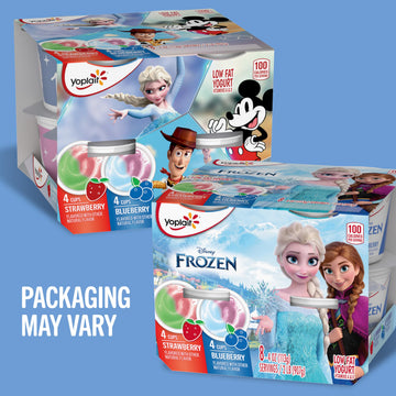 Yoplait Low Fat Kids Yogurt, Disney Frozen Variety Pack, Strawberry and Blueberry, Gluten Free Snacks, 8 Yogurt Cups