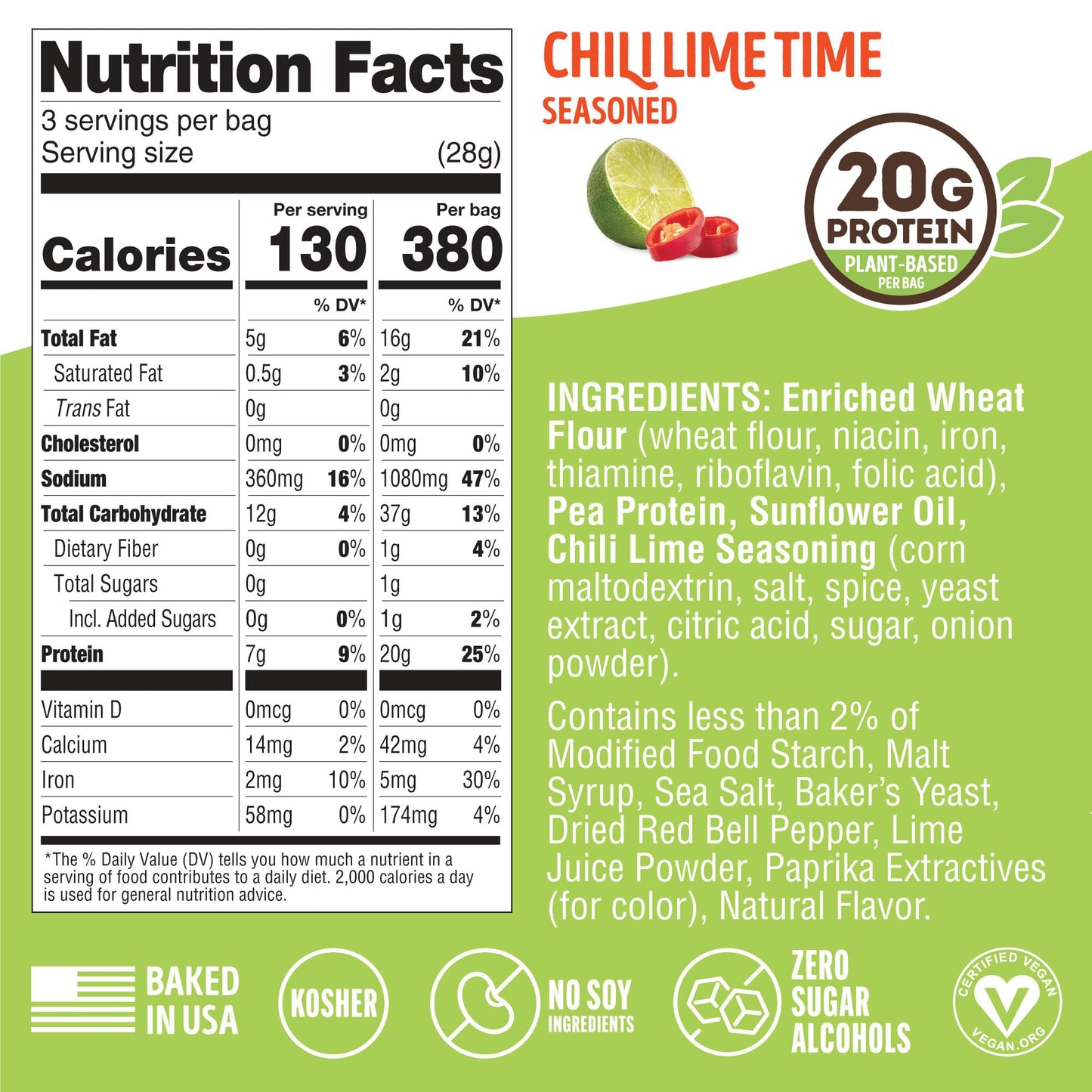 Lenny & Larrys FITZELS Protein Pretzels, Chilli Lime, 20g Plant-Based Protein, 3 oz Each (Pack of 8)