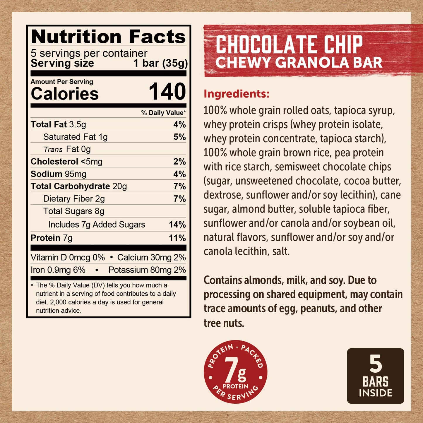 Kodiak Cakes Chewy Granola Snack Bars, Chocolate Chip, High Protein, 100% Whole Grains, 12 boxes with 5 bars each (60 bars total